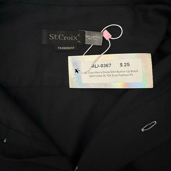 St. Croix Men's Dress Shirt Button Up Black Split Collar - Picture 3 of 6